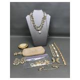 Vintage Dorset Compact & Gold Tone Costume Jewelry