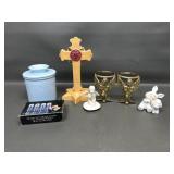 Vintage Gold Toned Metal Angel Candle Holder &more