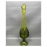 Vtg Mcm Avocado Viking Glass Pedestal Vase
