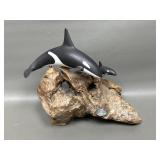 John Perry Orca Whale Sculpture On Wood