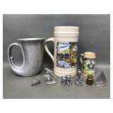 Vtg Beer Steins, Pewter Mini Figurines & More