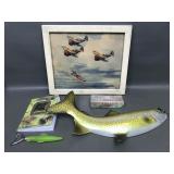Vtg Postcards, Plastic Wall Trout, Vtg Lure & More