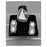 Mother Of Pearl Inlayed Ring & Pierced Earrings