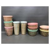 Mid-century Raffia Ware Thermal Cups+bowls