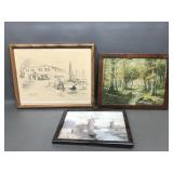 Vtg Print L Swinburne Dutch Windmills & More