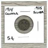 1914 Canada 5 Cents .925 Silver Coin