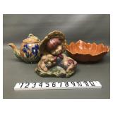 Majolica Blue Iris Stoneware Teapot, Ceramichrome