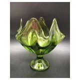 Viking Epic Green Handkerchief Glass Pedestal Dish