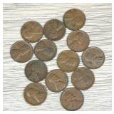 Lot of (13) Wheat Pennies One Cent Coins
