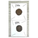 Lot of (2) Indian Head Pennies One Cent Coins