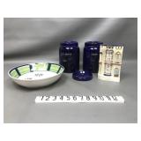 Vtg Hall Pottery Blue Ceramic Canisters & More