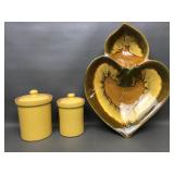 Mcm Signed Glazed Ceramic Chip & Dip Bowl