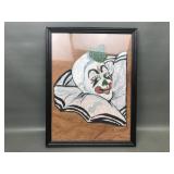 Probably Haunted Vtg Paint On Burlap Clown Art