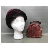 Elegant Winkleman's Ladies Cloche Hat & Velvet Bag