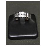 Sterling Silver Ring Striped Cubic Zirconia Stones