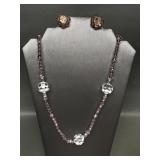 Vtg Lead Crystal Beaded Necklace W Clip Earrings