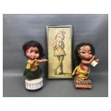 Vintage Plastic Hula Dolls & Big Eyed Girl Art