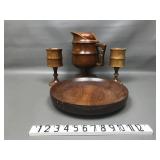 Vtg Wooden Pitcher, Platter, And Cups