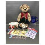 Franklin Mint Christmas Bear, Starbucks Glass &
