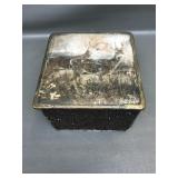 Antique Victorian Court Collar Box Fabric Deer Lid