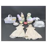 Vtg Ceramic Lamb, Chicken Trinket Boxees & More