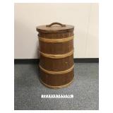 Old Vintage Wooden Firkin Bucket & Lid W Handle