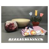 Claybeaters Plastic Planter Bowl, Wood Flower Decr