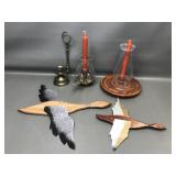 Mcm Duck Wall Decor, Brass Candlestick Holders &