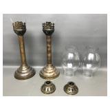 Vintage Brass & Glass Hurricane Candle Holders