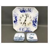 Vtg German Made Delft Style Clock & Wall Hangings