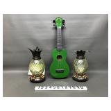 Glass Pineapple Hummingbird Feeders & Ukulele