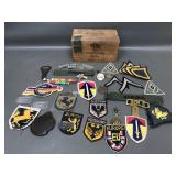 Vtg Military Patches, Pins, Pocket Magnifier &