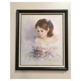 Vintage Signed Kennisey Young Lady W Bow Painting