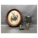 Antique Wooden Oval Frame, Carved Folkart Cork &