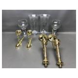 Brass Wall Sconces, Vtg Etched Glass Bowls & More