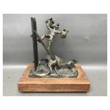Vtg 1972 Boy W Umbrella Bronze Sculpture Signed