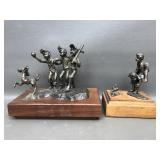 Vtg 1970 Baseball Boys Dan Levin Bronze Sculpture&