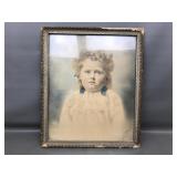 Antique Framed Blonde Somber Child's Portrait