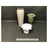 Ceramic Art Deco Style Vase & Fenton Candy Dish