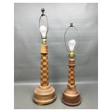 Vintage Wood Table Lamps W Parquetry Pattern