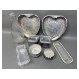 Vintage Metal Tart Molds, Pie Pans, Glass Milk