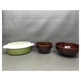 Pyrex Casserole Dish In Olive & Stoneware Pieces