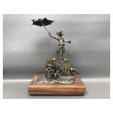 Boy On A Fence Bronze Sculpture Signed Levin 1970