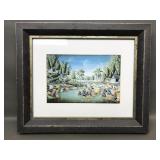 Framed Haitian Folk Art Village Scene Print