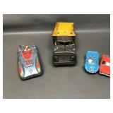 Vtg Tin Lithograph Race Cars, Military Truck &