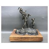 1971 Levin Bronze Sculpture, Boys With Dog, Signed
