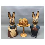 Wooden Folk Rabbit Figurines + Ukrainian Pysanka