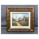 Vintage Mcm Framed Landscape Oil Painting