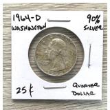 1964-d Washington Quarter 90% Silver Coin