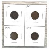 Lot of (4) Indian Head Pennies One Cent